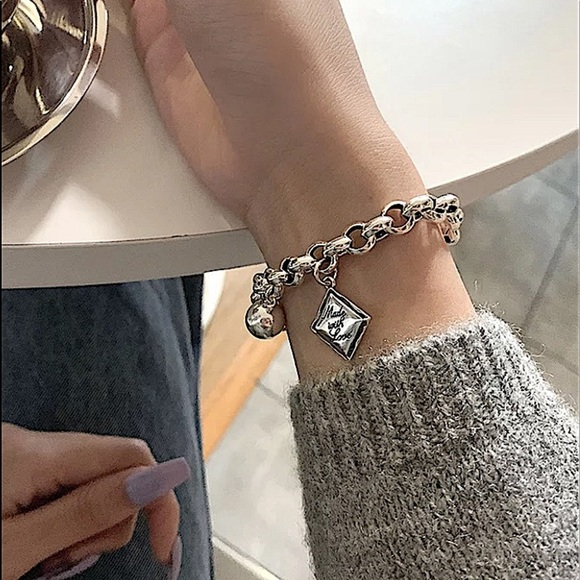 Sterling Silver Made with Love Bracelet Chain Link Ball Charm - Picture 8 of 12